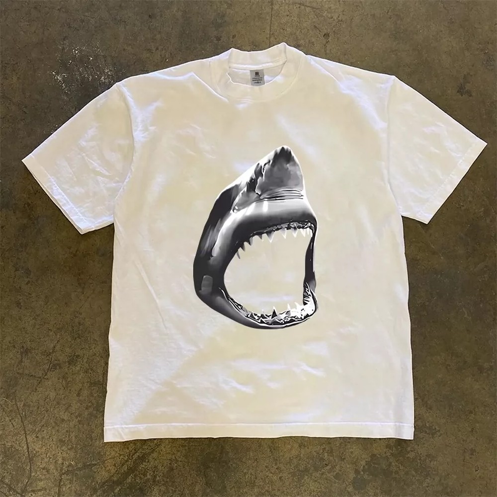 Kaos Hiu Putih Besar Pria Wani - 3D Printing Quality ulasan dan harga