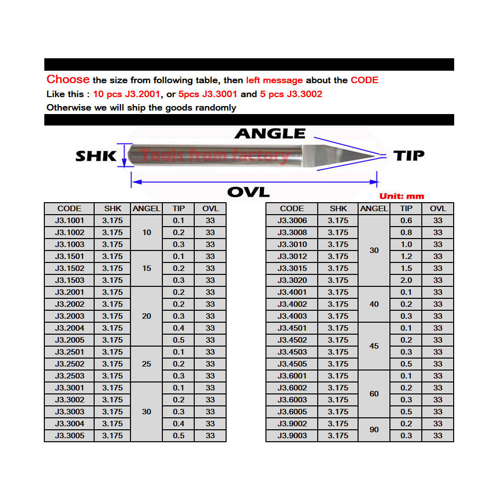 10 Pcs 3.175mm Tungsten Bit V  - 3D Printing Online ulasan dan harga